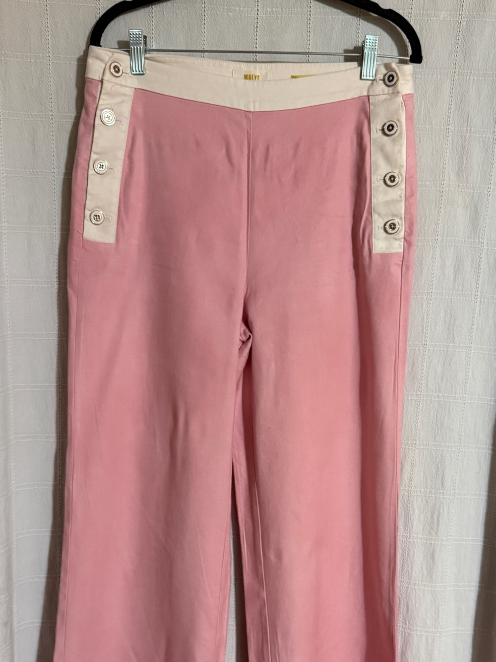 Maeve Pink Wide-Leg Pants with Cream Button Trim